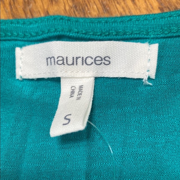 Maurices turquoise Teal V-Neck Wrap Top with bell cut out sleeves size S - Picture 10 of 12